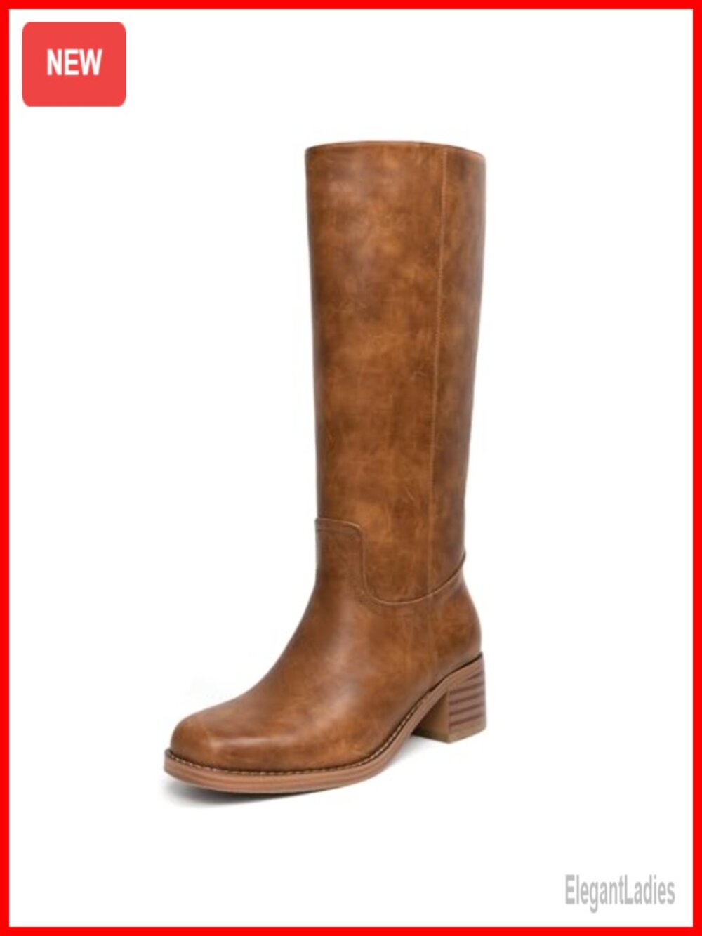 Platform Knee High Boots PU Leather Square Toe Pull-On Wide Calf Riding Boots